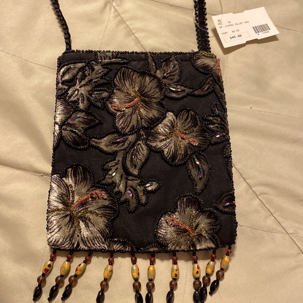 Velvet beaded handbag